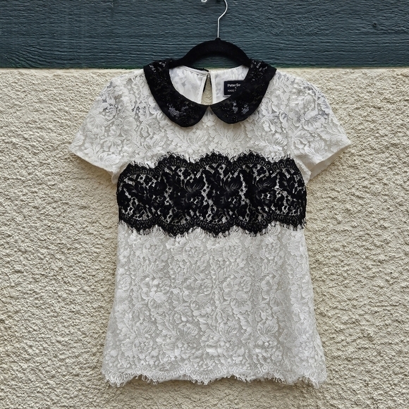 Anthropologie Peter Som x Made In Kind lace shirt with beaded peter pan collar 2 - Picture 1 of 9